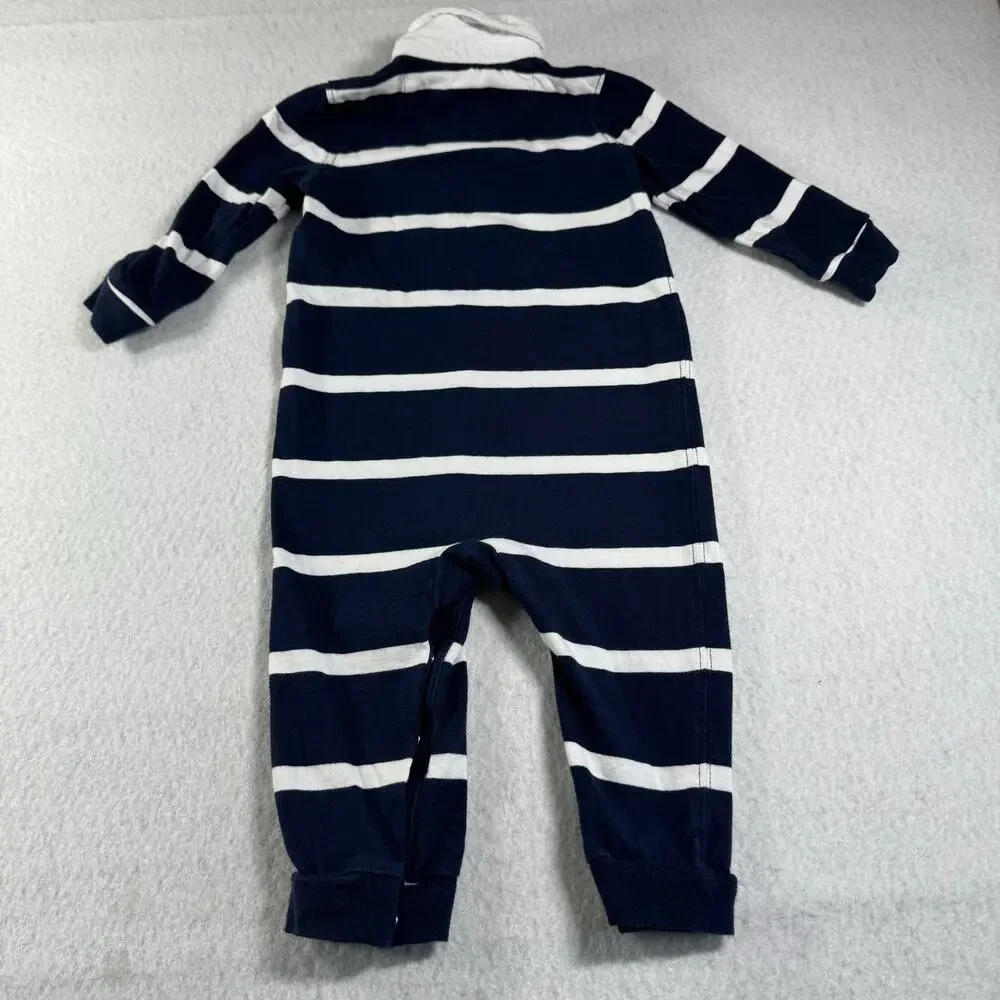 Ralph Lauren 12M Baby Striped Cotton Jersey Rugby Coverall Classic Polo